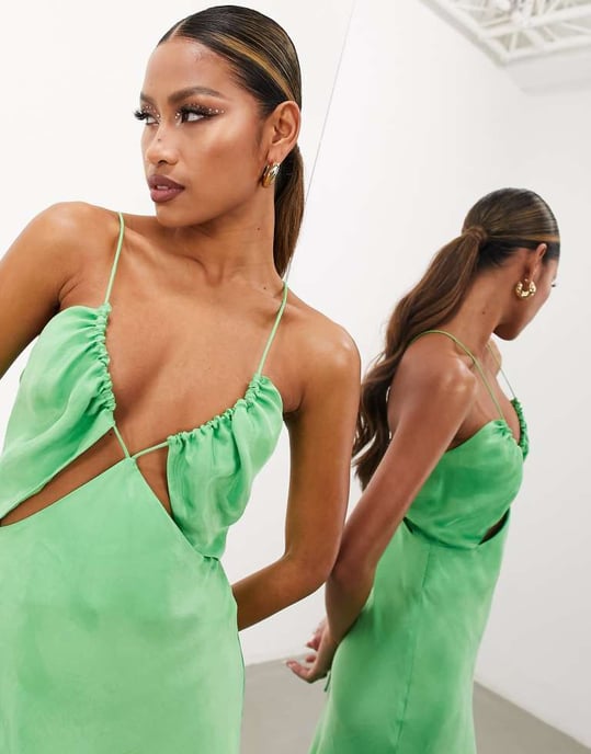 ASOS EDITION – Grön midiklänning med dragsko och smal passform och utskärning under bysten - Image 4