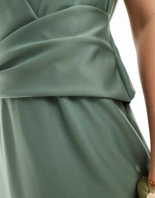 ASOS DESIGN – Grön ärmlös midiklänning i jerseytwill med omlottmönster - Image 4