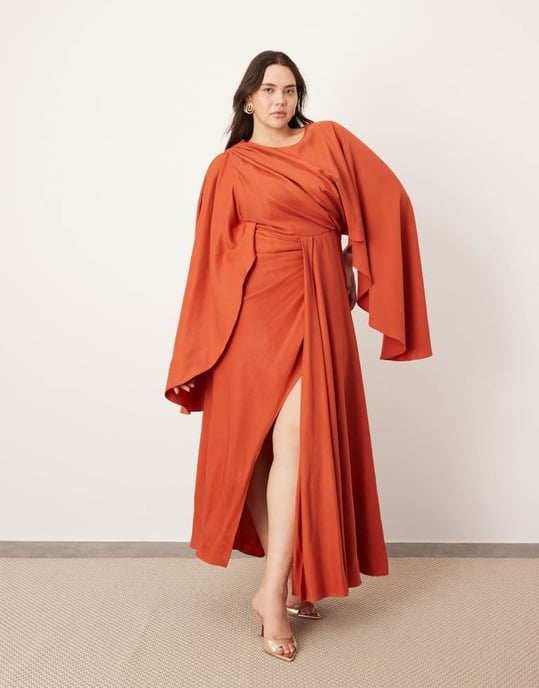 ASOS EDITION Curve – Rostfärgad maxiklänning med utsvängda ärmar och utskärningar - Image 4