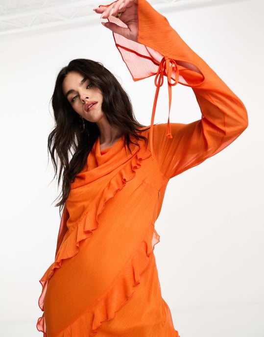 Daska – Orange maxiklänning med volang - Image 3
