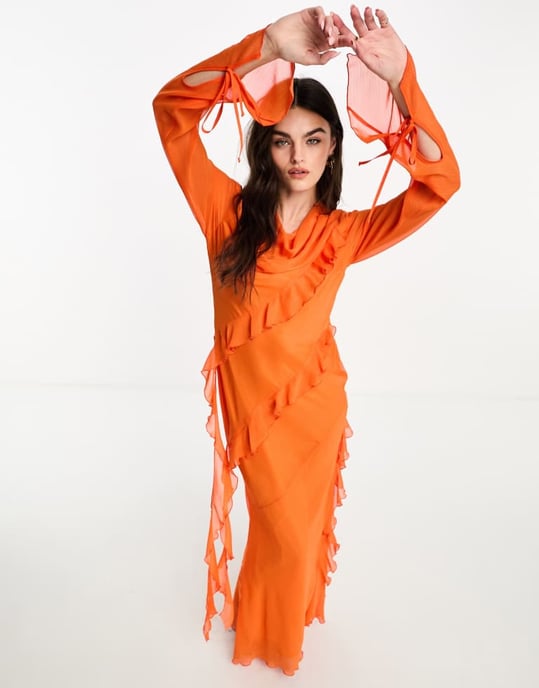 Daska – Orange maxiklänning med volang - Image 4