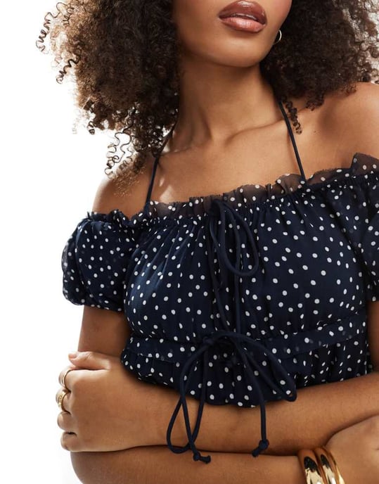 ASOS DESIGN – Prickig maxiklänning med bardotmönster och rynkad midja - Image 2