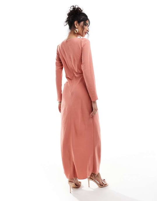 ASOS DESIGN – Rostfärgad maxiklänning med draperingar och tvinnad detalj - Image 2