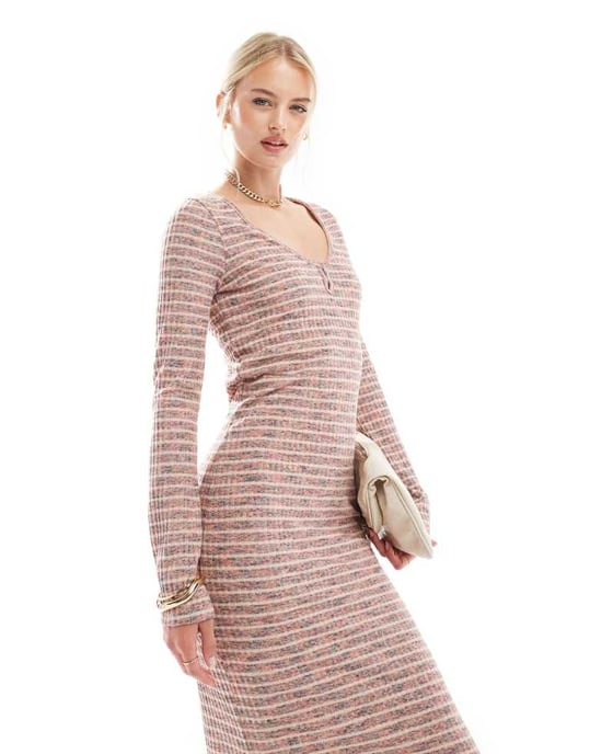 Vero Moda Tall – Supermjuk, ribbad maxiklänning i spacedye-färgat randigt - Image 3
