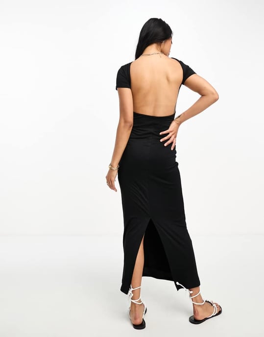 ASOS DESIGN – Svart maxiklänning med mjuk, rundad rygg och ärm - Image 4