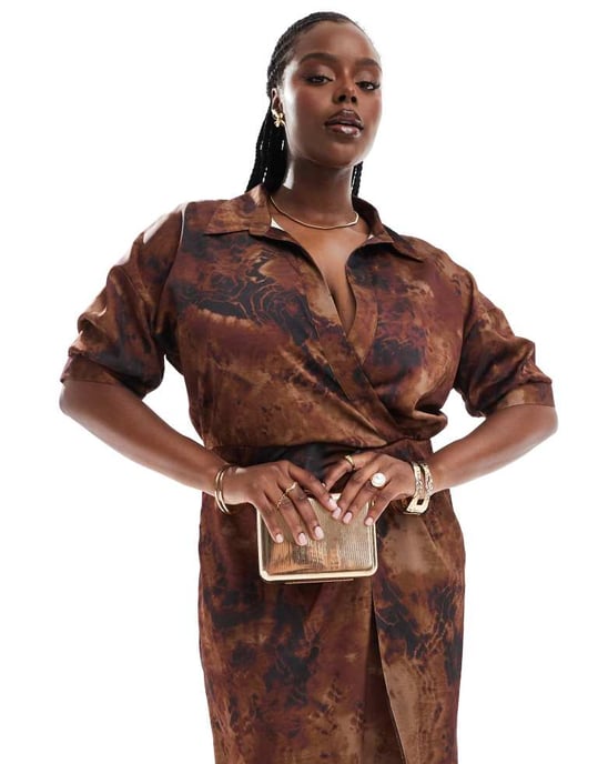 ASOS DESIGN Curve – Abstrakt mönstrad maxiklänning med tvättad krage och snurr i midjan - Image 2