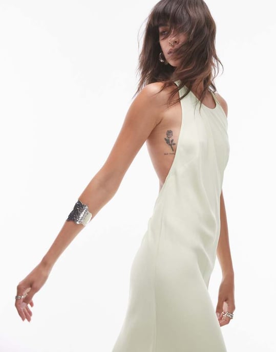 Topshop – Limefärgad maxiklänning med halterneck och avslappnad passform - Image 1