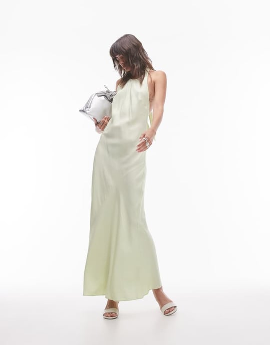Topshop – Limefärgad maxiklänning med halterneck och avslappnad passform - Image 4