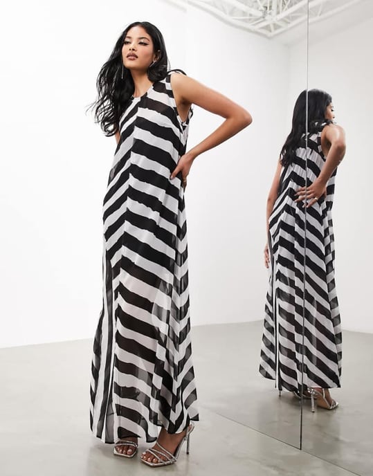 ASOS EDITION – Ärmlös, skir maxiklänning i monokromatisk randig - Image 1