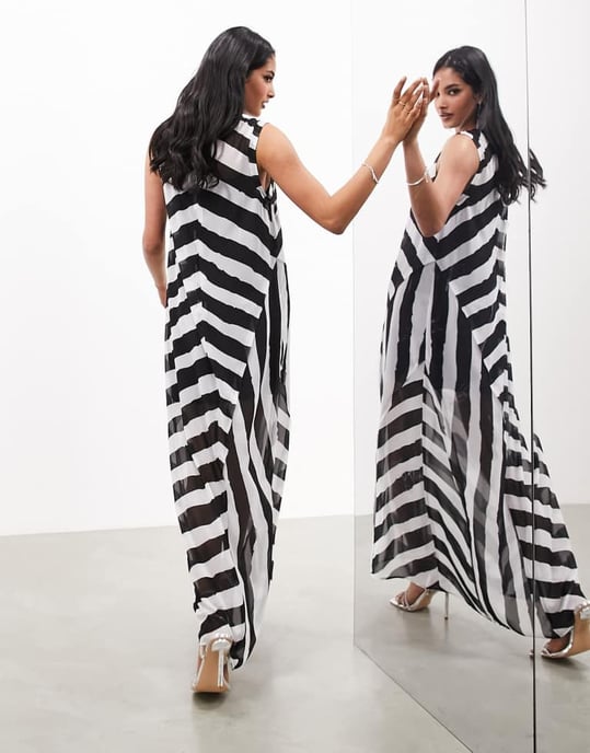 ASOS EDITION – Ärmlös, skir maxiklänning i monokromatisk randig - Image 4