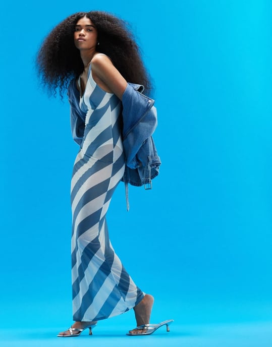 ASOS DESIGN – Grönrandig maxiklänning med transparent kupdetalj och body - Image 3