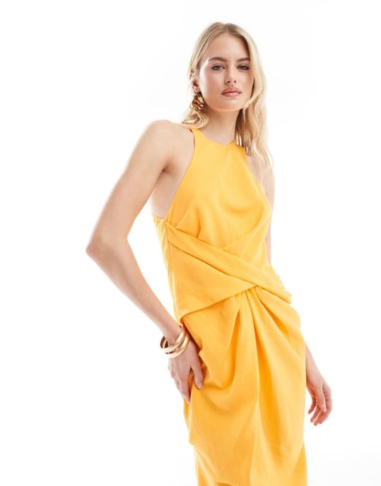 ASOS DESIGN Tall – Orange maxiklänning med texturerad brottarringning och snurrad midja - Image 2