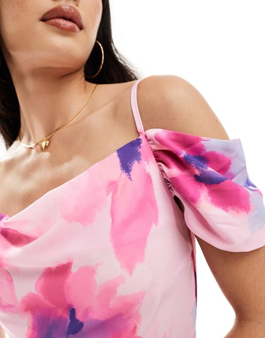 Vero Moda – Rosa blommig maxiklänning med bar axel - Image 4