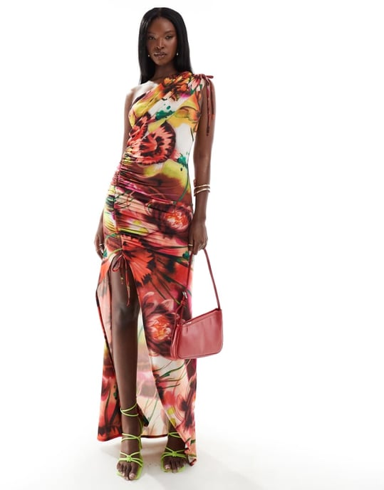 ASOS DESIGN – Ljust blommigt mönster med en axel och dragsko - Image 1