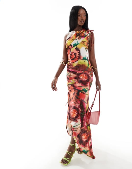 ASOS DESIGN – Ljust blommigt mönster med en axel och dragsko - Image 4
