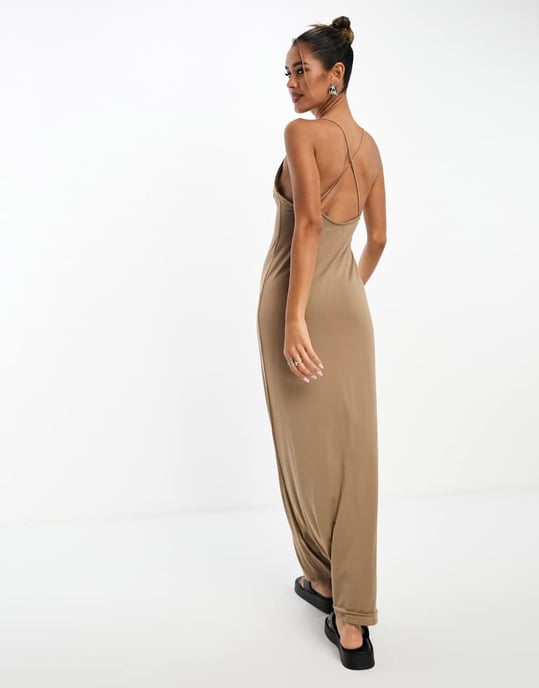 ASOS DESIGN – Brun maxiklänning med fyrkantig halsringning och remmar - Image 3