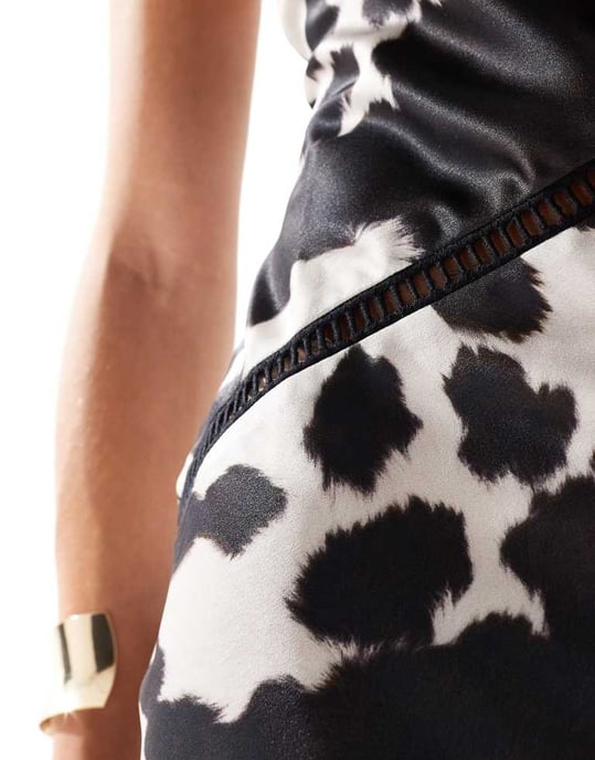 ASOS DESIGN maxi bias slip dress with trim detail in cow print - Image 3