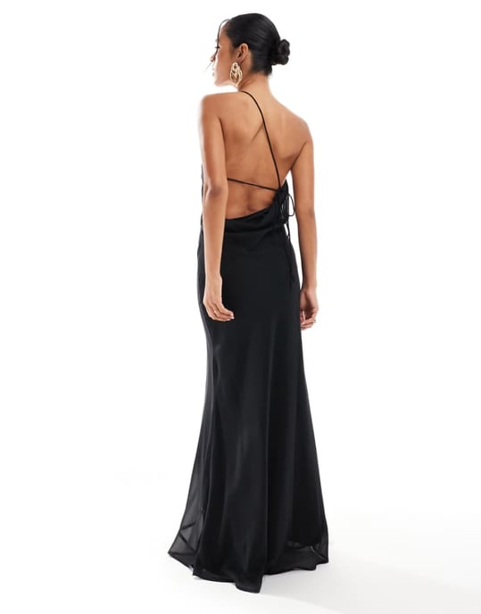 ASOS DESIGN one shoulder maxi dress with open back in black - Image 1