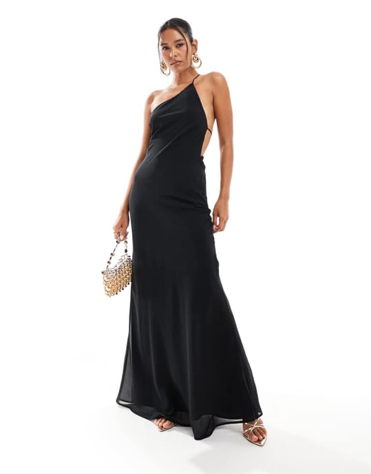 ASOS DESIGN one shoulder maxi dress with open back in black - Image 4