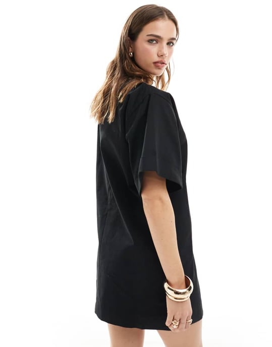 ASOS DESIGN – Svart, boxig, oversized t-shirt i bomullstwill - Image 3