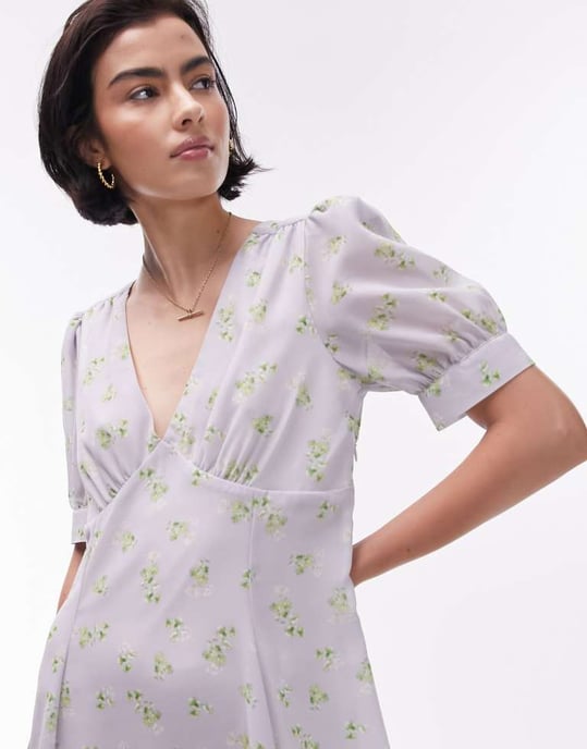 Topshop – Blommig miniklänning i vintagestil med rund halsringning, tvättad blå och blommig - Image 3