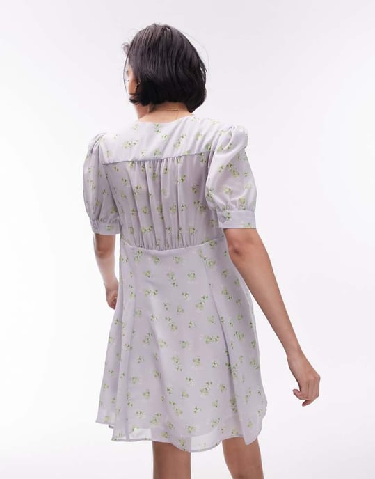 Topshop – Blommig miniklänning i vintagestil med rund halsringning, tvättad blå och blommig - Image 4