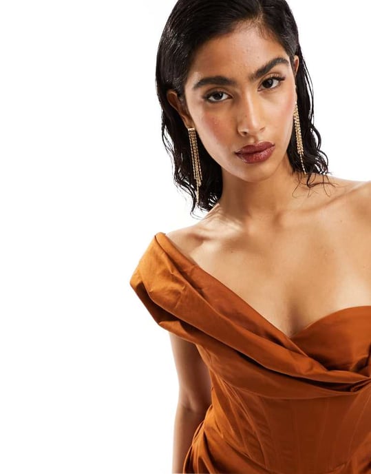 ASOS DESIGN – Rostfärgad miniklänning med korsett och nedsänkta axlar - Image 4