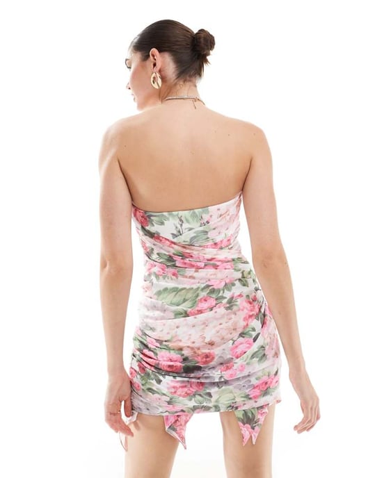 ASOS DESIGN – Blommig draperad miniklänning med struktur och bandeaumönster - Image 2