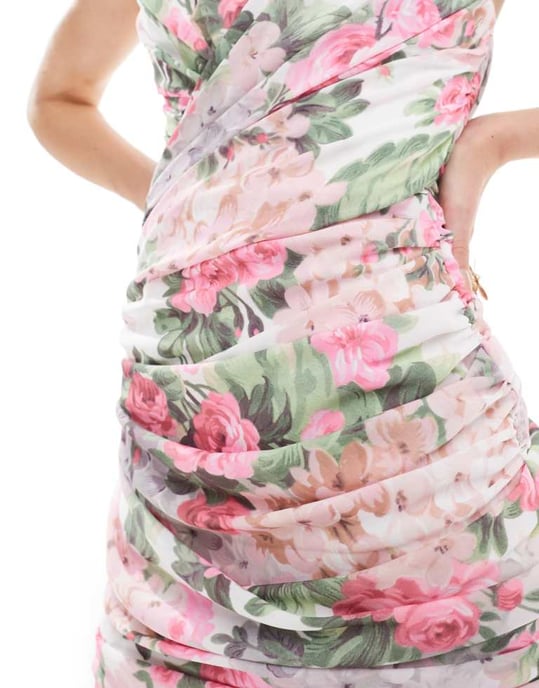 ASOS DESIGN – Blommig draperad miniklänning med struktur och bandeaumönster - Image 3