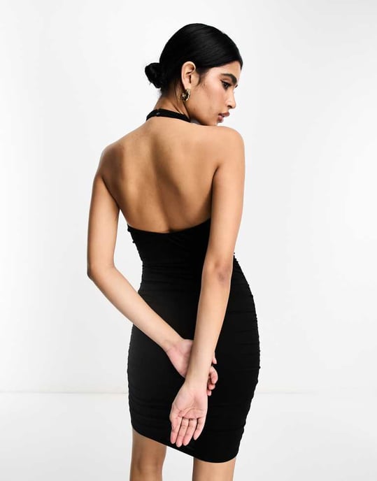ASOS DESIGN – Svart miniklänning med hög halsringning och rynka - Image 2