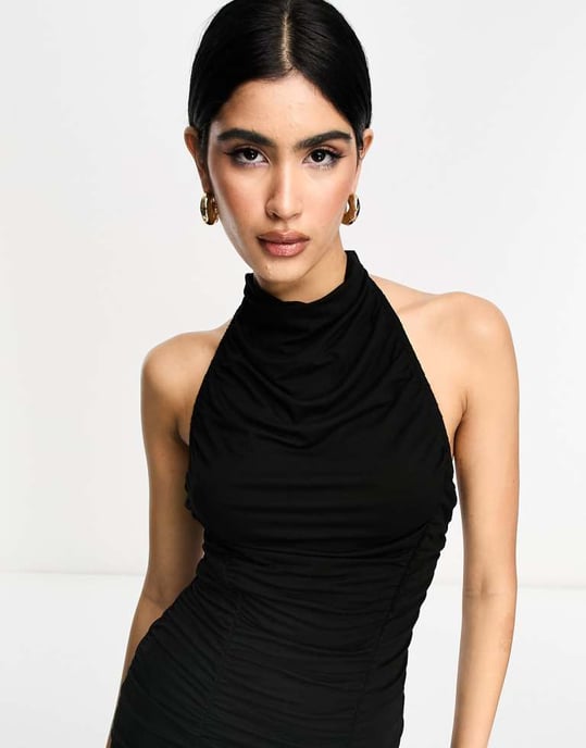 ASOS DESIGN – Svart miniklänning med hög halsringning och rynka - Image 4