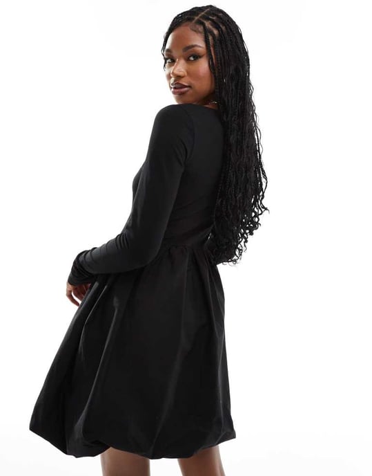ASOS DESIGN – Svart miniklänning med fyrkantig halsringning och långärmad passform - Image 3
