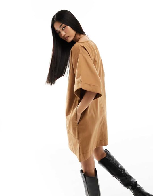 ASOS DESIGN – Kexfärgad, boxig t-shirt i minimodell med twill - Image 3
