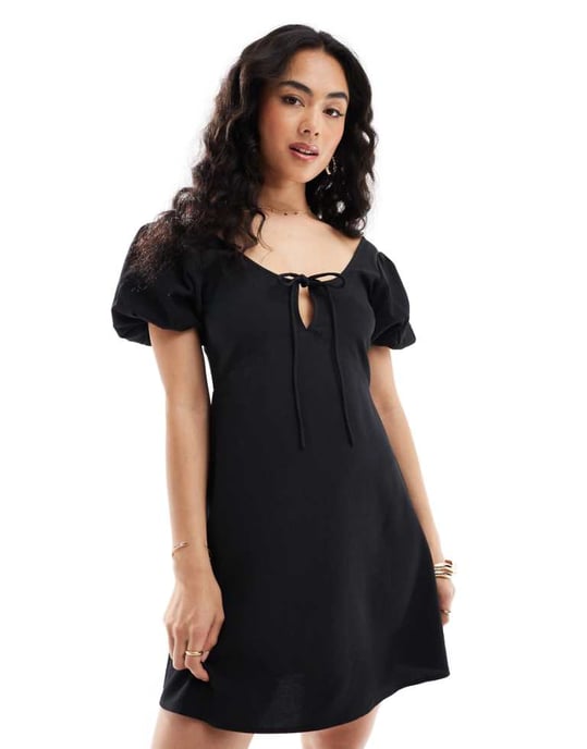 ASOS DESIGN – Svart miniklänning med puffärmar - Image 1