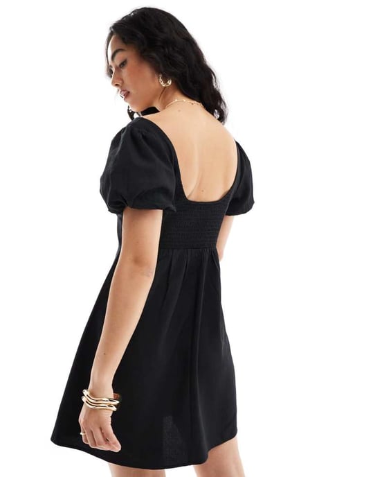 ASOS DESIGN – Svart miniklänning med puffärmar - Image 3