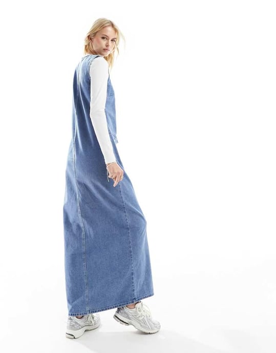 Vero Moda Tall – Blå ärmlös maxiklänning i denim med knappar - Image 4