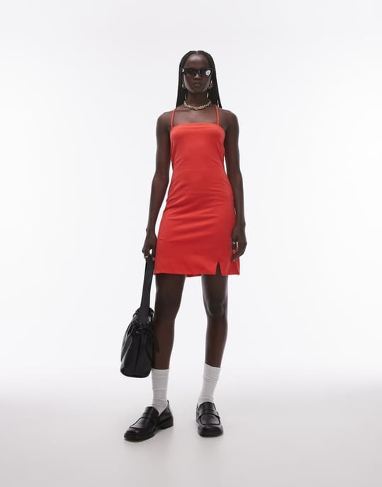 Topshop – Röd miniklänning i jersey med spaghettiband - Image 1