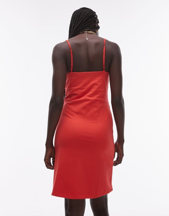 Topshop – Röd miniklänning i jersey med spaghettiband - Image 2
