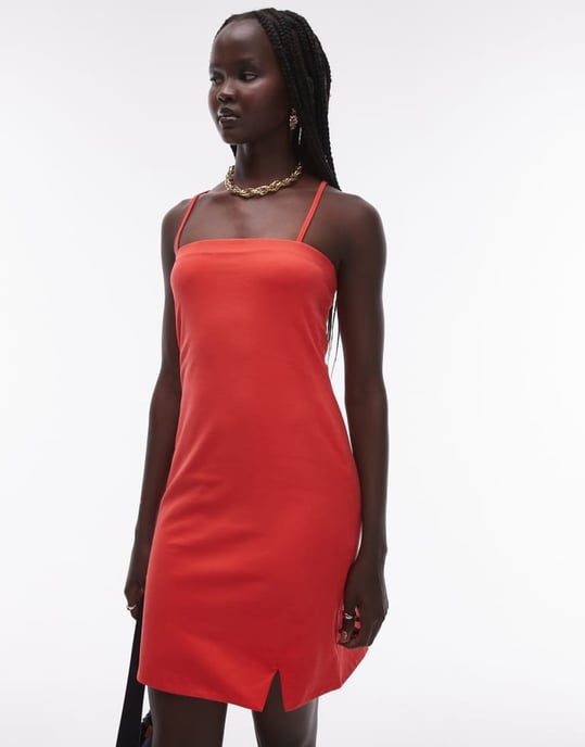 Topshop – Röd miniklänning i jersey med spaghettiband - Image 4