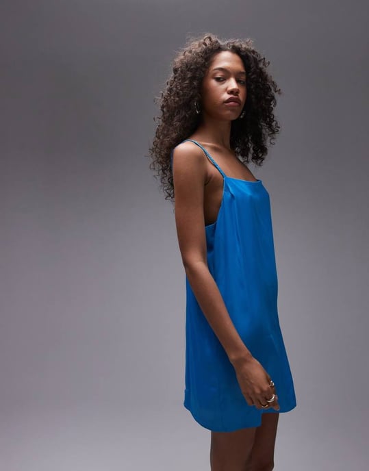 Topshop – Blå miniklänning med flätad axelband - Image 2