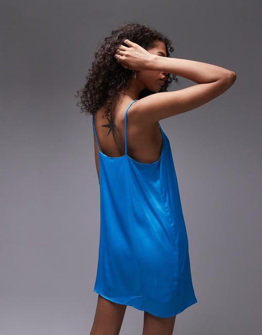 Topshop – Blå miniklänning med flätad axelband - Image 4