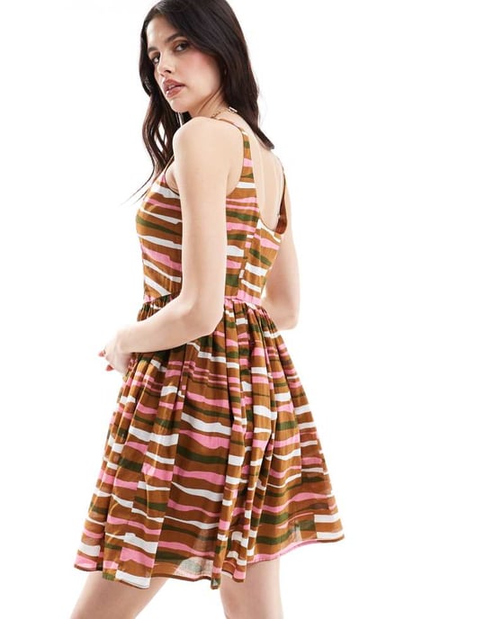 ASOS DESIGN – Voile picknickklänning i ljusränder - Image 3