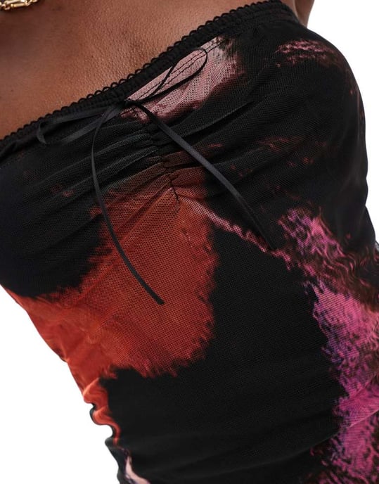 ASOS DESIGN – Rosa miniklänning i mesh med kladdigt mönster - Image 4