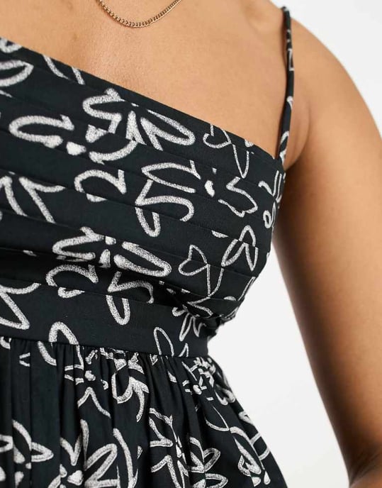 ASOS DESIGN Tall – Miniklänning i bomull med plisserad byst och enfärgat blommönster - Image 4