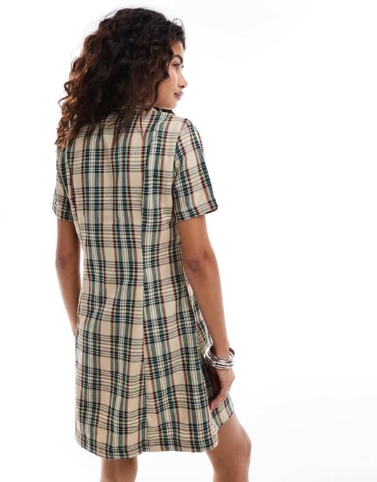 Something New – Marinblå och beige rutig miniskjortklänning med knappar - Image 4