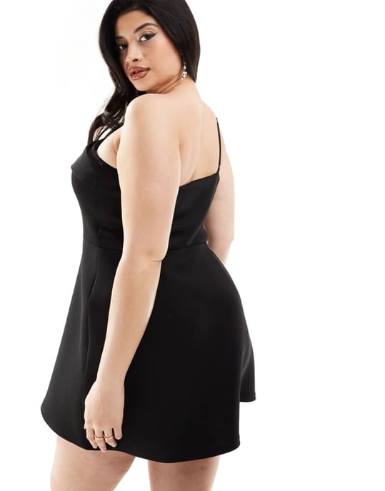 ASOS DESIGN Curve – Svart miniklänning med scuba-mönster och oversized korsagedetalj - Image 3