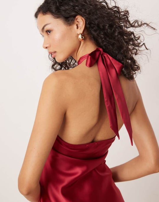 Miss Selfridge – Röd miniklänning i satin med hög halsringning - Image 3