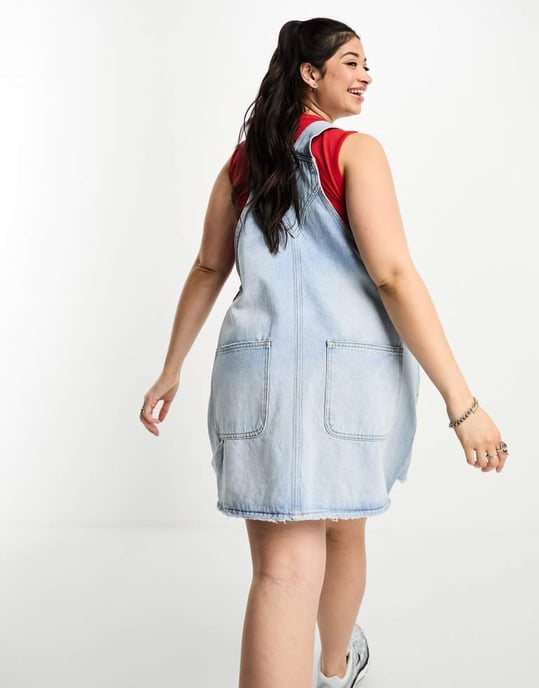Dr Denim Plus – Blå miniklänning i denim med hängselbyxor - Image 2