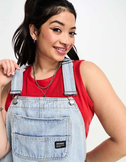 Dr Denim Plus – Blå miniklänning i denim med hängselbyxor - Image 4