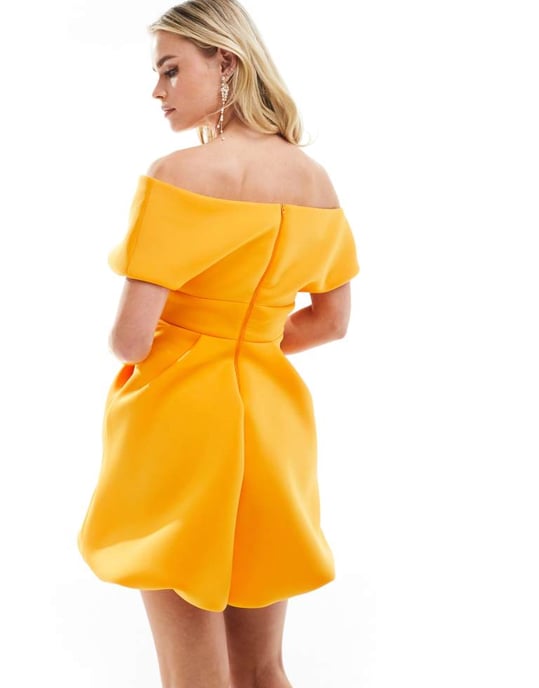 ASOS DESIGN Petite – Orange miniklänning med bar axel och bubblor i scuba-modell - Image 4